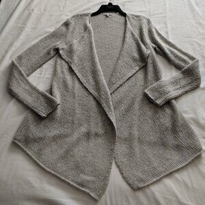 CALVIN KLEIN Light Gray Long Sleeve Loose Knit WOOL Blend DRAPED CARDIGAN Sz L